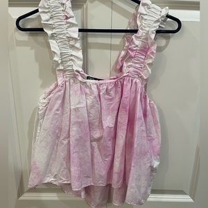 Zara- tie dye tank, ruffles, size XS, pink & white